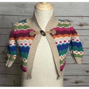 Gymboree Sweet Music rainbow Fair Isle cotton toggle knit cardigan sweater 6-12M